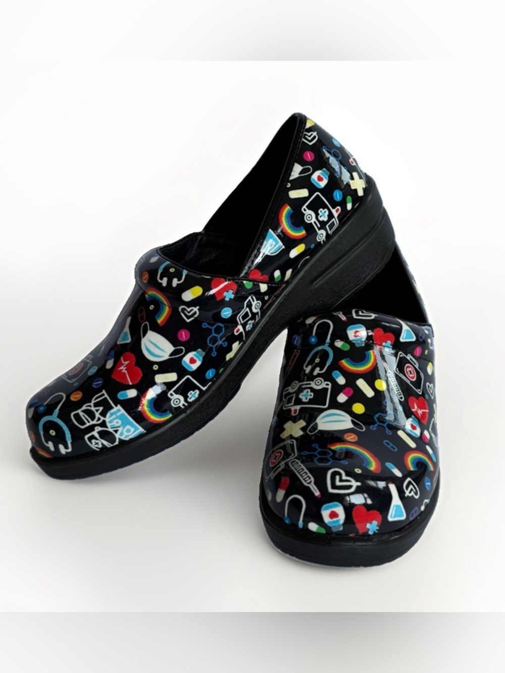 Savvy Brandy Womens 9.5M Clogs Medical Nurse Nursing Print Patent Shoes Non Slip